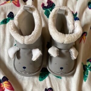 Child of Mine Gray Slippers with Dog Design